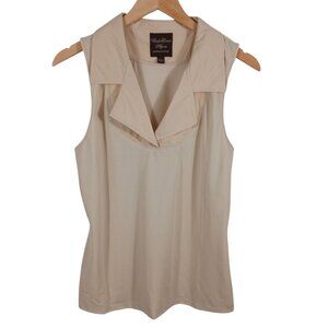 Under Cover Agent by Kathleen Kirkwood Mixed Media Sleeveless Top, Beige, SZ LRG